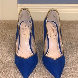 Blue and gold heels